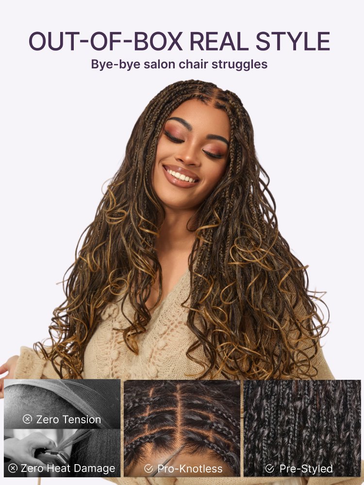 🔥Glueless HD Lace Knotless Braided Wig – Natural Scalp Look, Ready to Wear