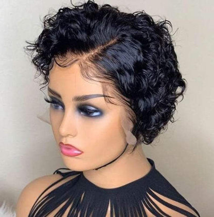 100% Human Hair 13x1 HD Lace Wig Bob Curly Hair