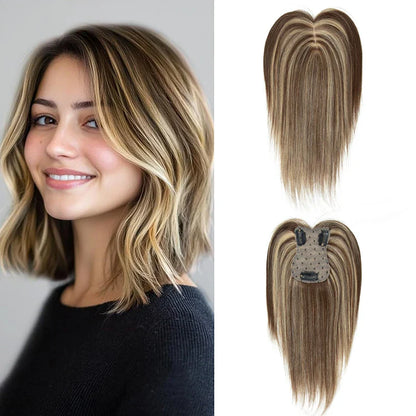 360° Human Hair Topper with Bangs – Real Hair Volume Topper for Thinning Hair