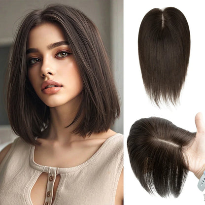 360° Human Hair Topper with Bangs – Real Hair Volume Topper for Thinning Hair