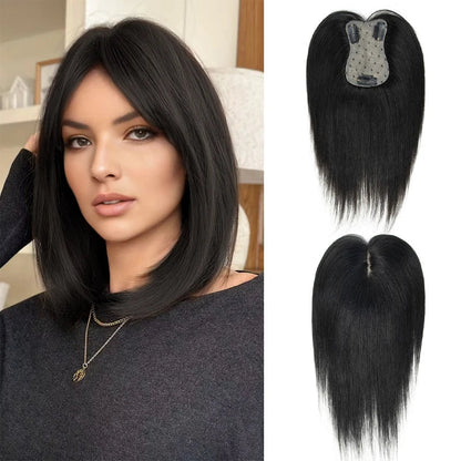 360° Human Hair Topper with Bangs – Real Hair Volume Topper for Thinning Hair