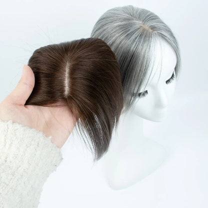 360° Human Hair Topper with Bangs – Real Hair Volume Topper for Thinning Hair