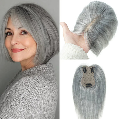 360° Human Hair Topper with Bangs – Real Hair Volume Topper for Thinning Hair