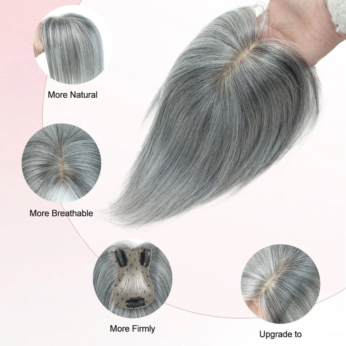 360° Human Hair Topper with Bangs – Real Hair Volume Topper for Thinning Hair