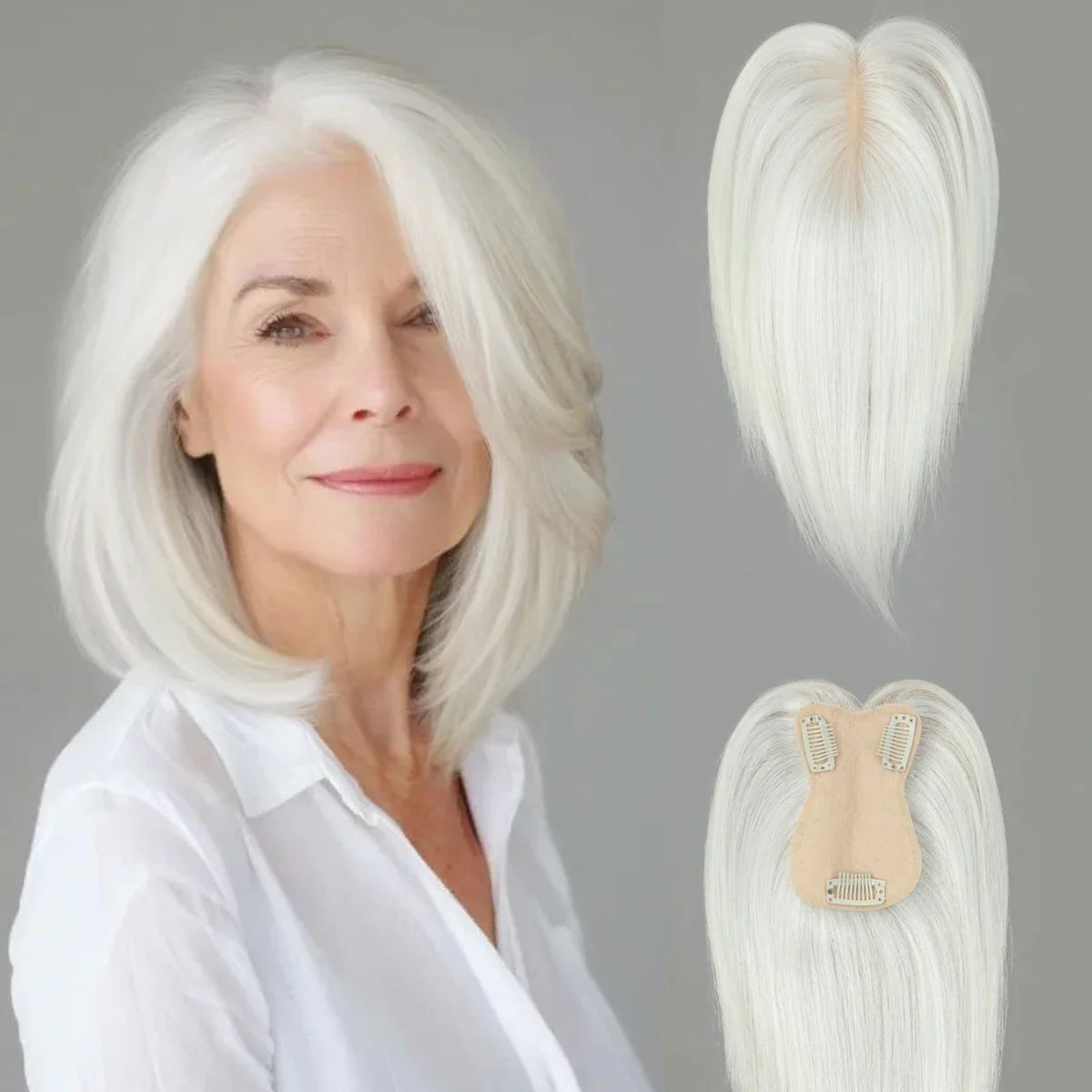 360° Human Hair Topper with Bangs – Real Hair Volume Topper for Thinning Hair