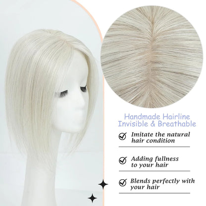 360° Human Hair Topper with Bangs – Real Hair Volume Topper for Thinning Hair