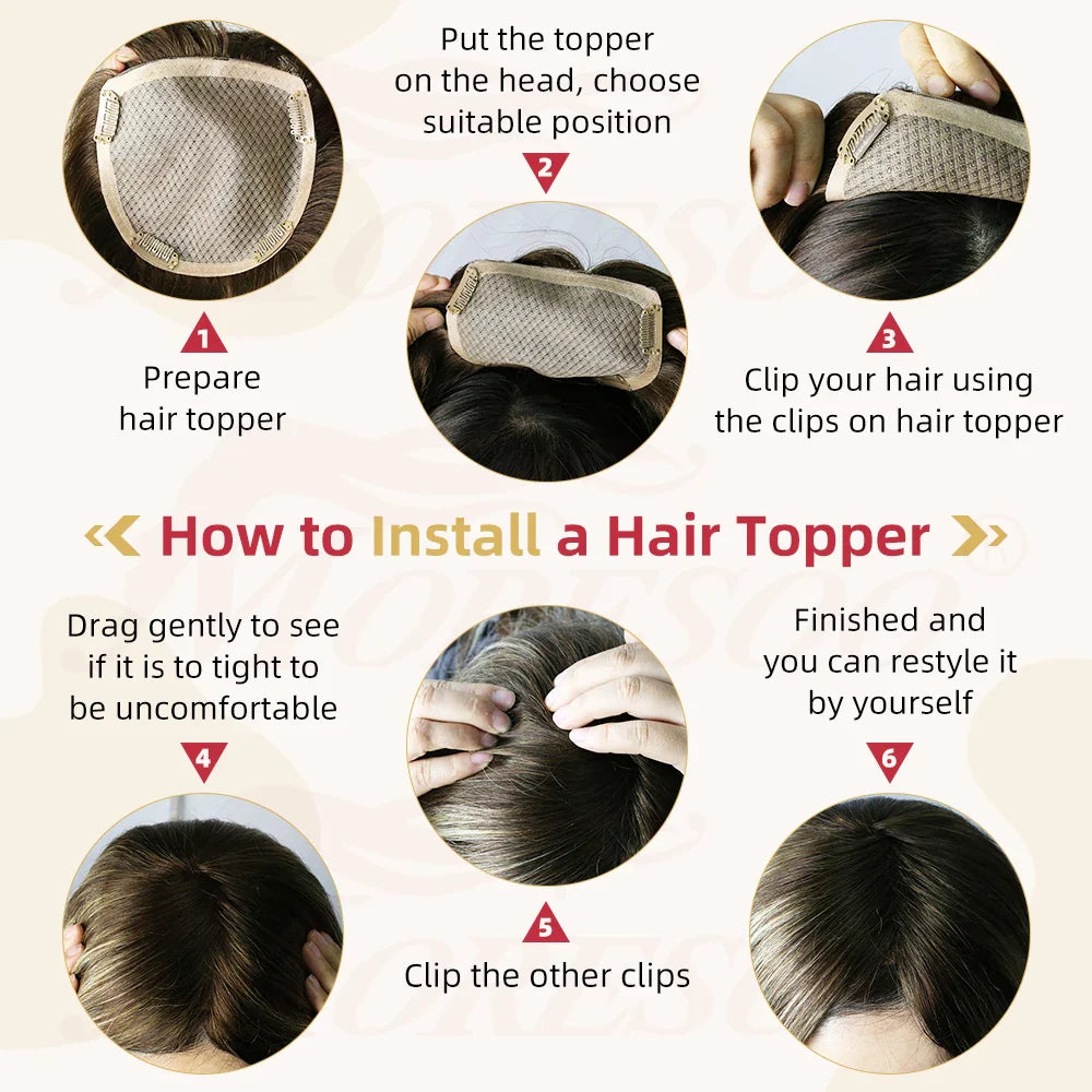 Straight Human Hair Topper – Remy Clip-In Hair Piece with Mono & PU Base