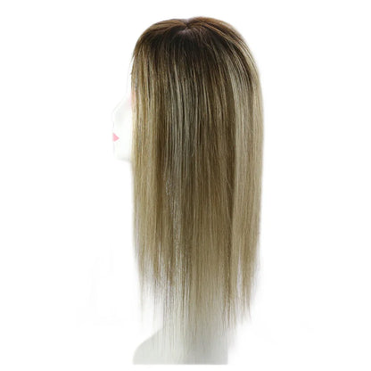 Straight Human Hair Topper – Remy Clip-In Hair Piece with Mono & PU Base