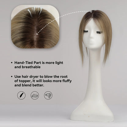 Ombre Ash Blonde Human Hair Topper | Silk Base Remy Hair Topper for Thinning Hair