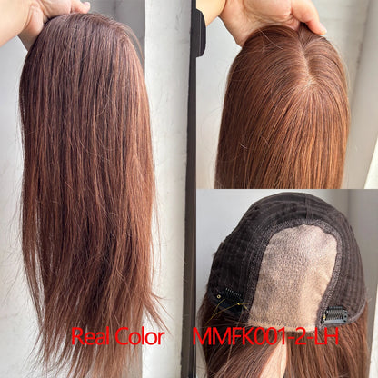 16” Full Coverage Human Hair Topper – Large 9×9 Silk Base Brown Highlights