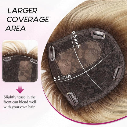 10” Short Bob Human Hair Topper with Bangs – Side Part Silk Base Clip-In