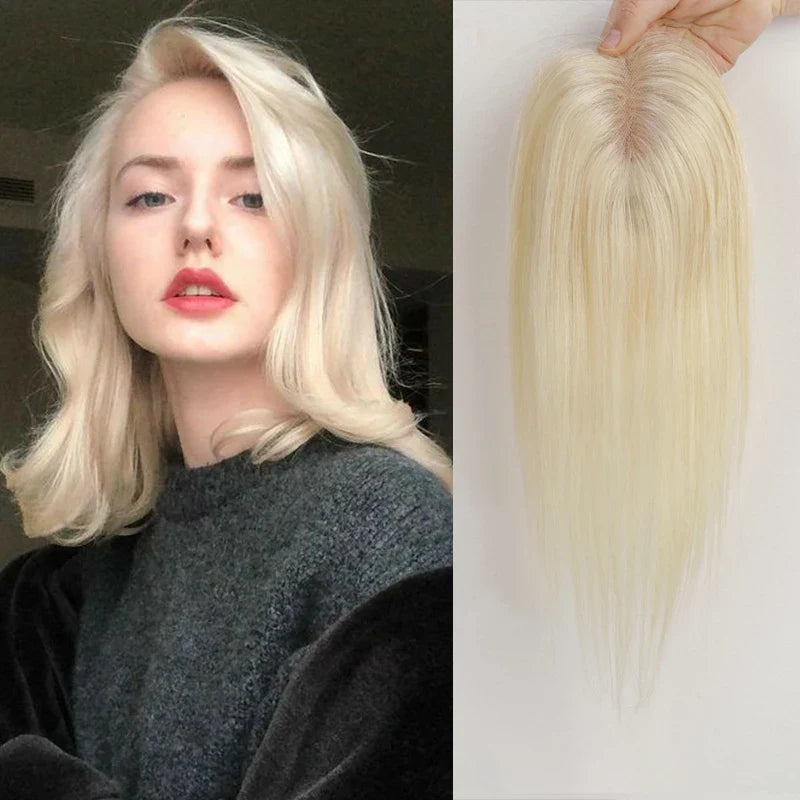 Ombre Ash Blonde Human Hair Topper | Silk Base Remy Hair Topper for Thinning Hair