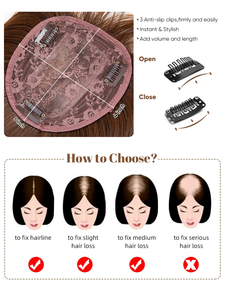 Natural-Look Hair Topper with Bangs – Medium-Length Clip-In Wig for Women (Straight, 120% Density)