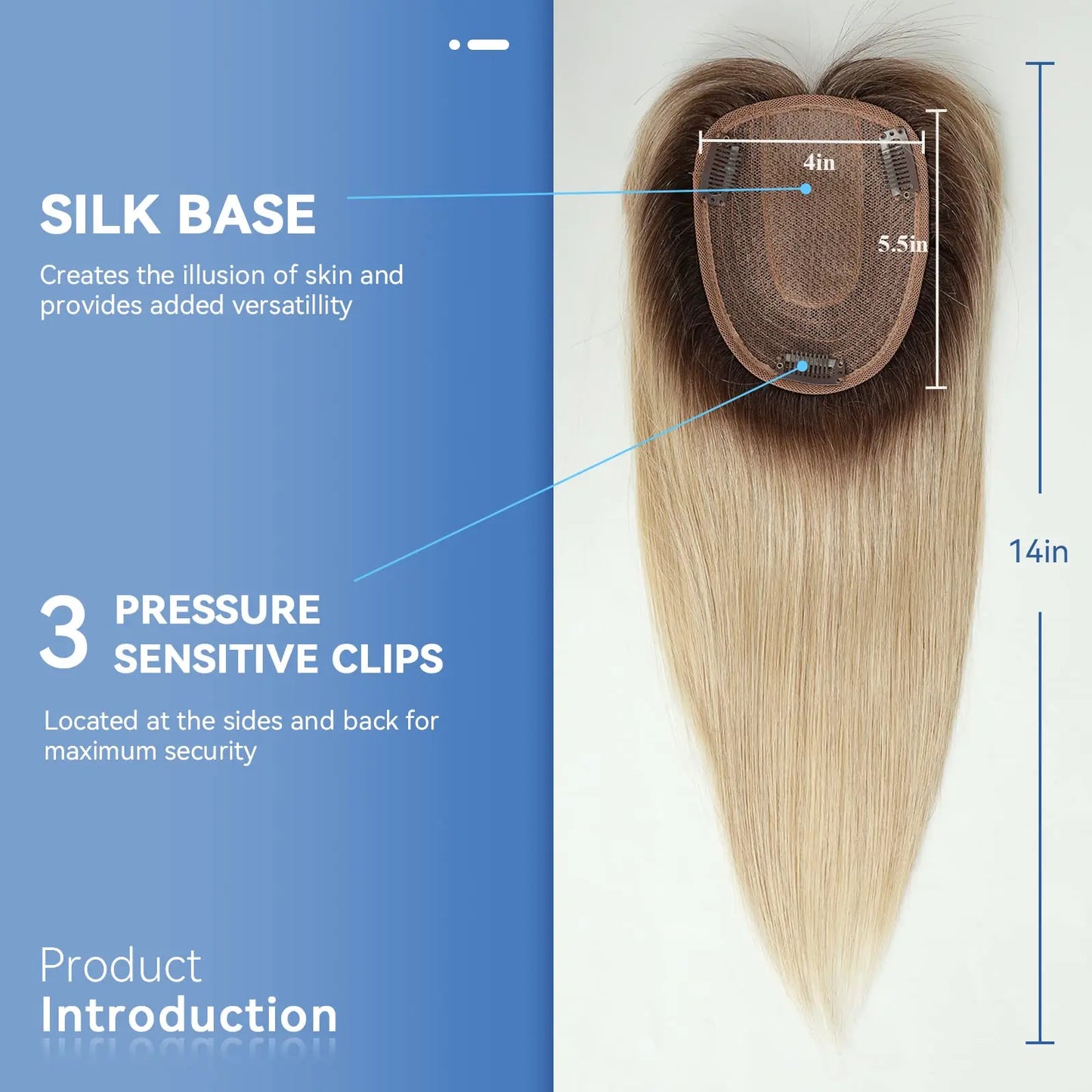 Ombre Blonde Human Hair Topper with Bangs | Remy Silk Base Clip-In Hair Topper for Volume & Hair Loss Coverage