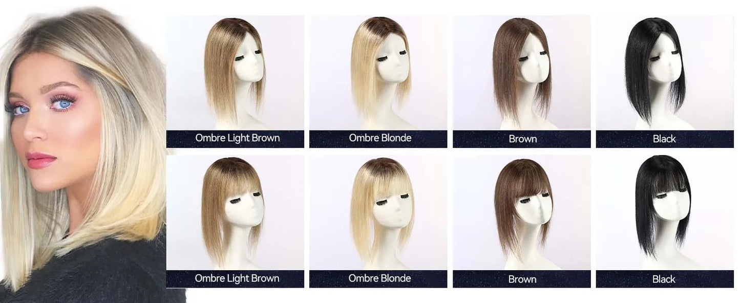 12” Human Hair Topper – Swiss Silk Base, No Bangs, 60g Clip-In