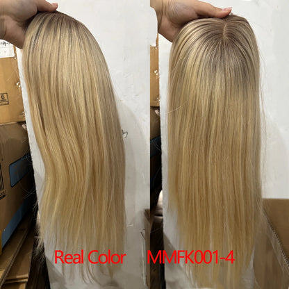 16” Full Coverage Human Hair Topper – Large 9×9 Silk Base Brown Highlights
