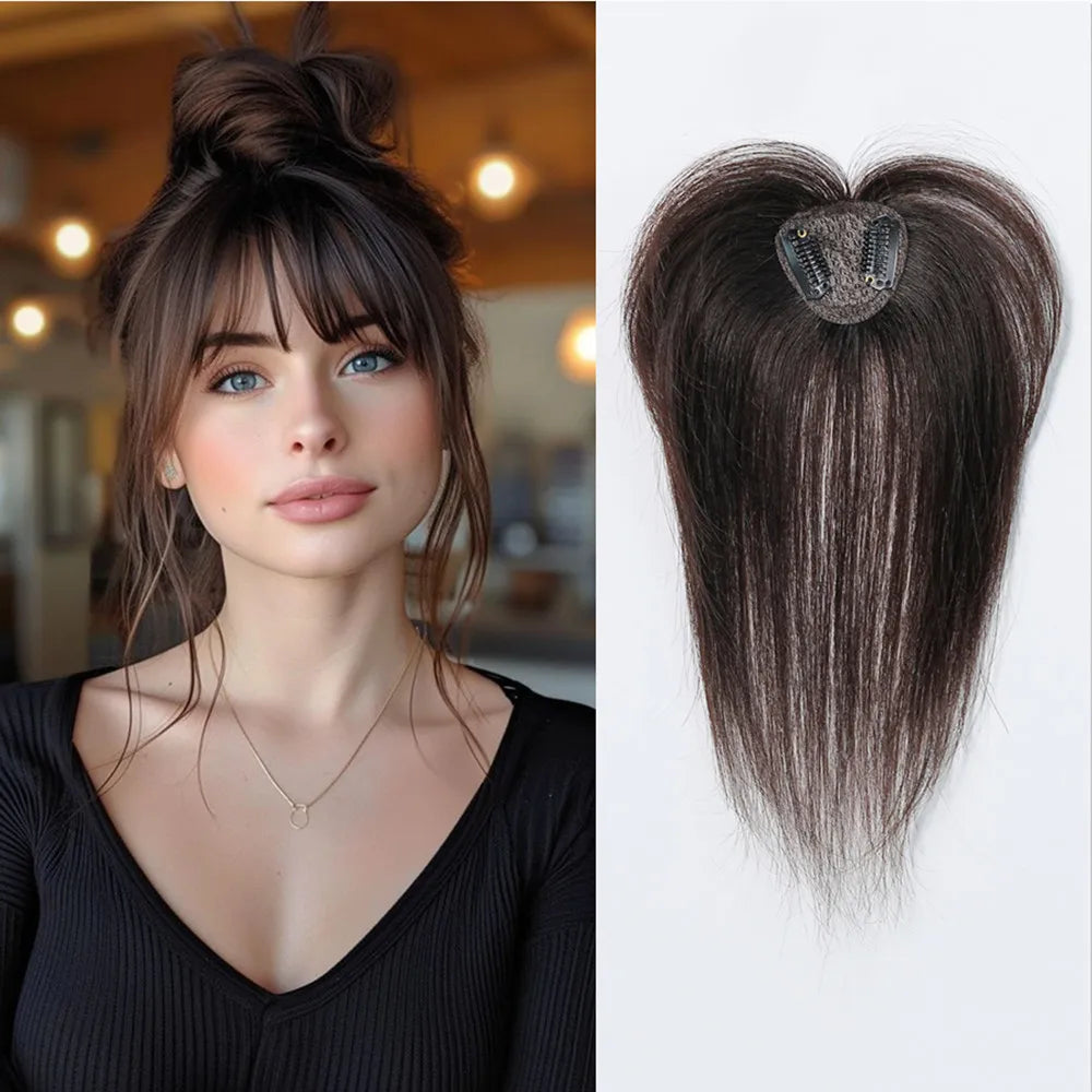 Remy Human Hair Topper with Bangs – Clip-In Silk Base Hairpiece for Thinning Hair | Silkara™