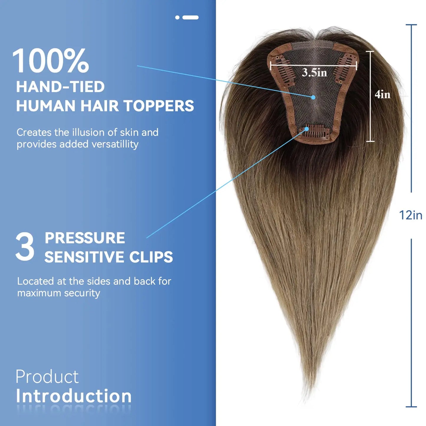 Ombre Ash Blonde Human Hair Topper | Silk Base Remy Hair Topper for Thinning Hair