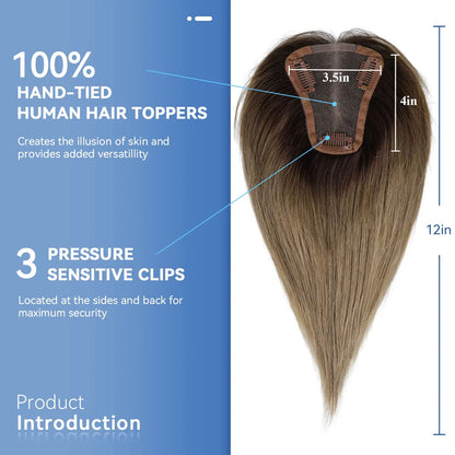 Ombre Ash Blonde Human Hair Topper | Silk Base Remy Hair Topper for Thinning Hair