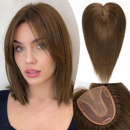 12” Human Hair Topper with Bangs – 360° Lace Base Clip-In for Women