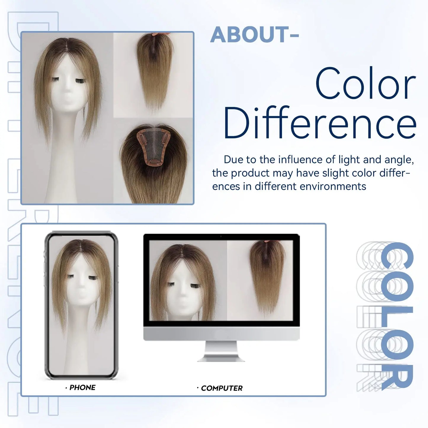 Ombre Ash Blonde Human Hair Topper | Silk Base Remy Hair Topper for Thinning Hair