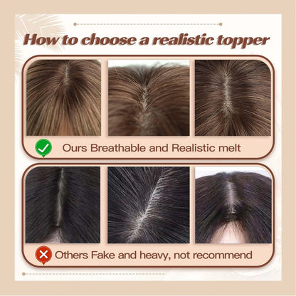 Ombre Blonde Human Hair Topper with Bangs | Remy Silk Base Clip-In Hair Topper for Volume & Hair Loss Coverage