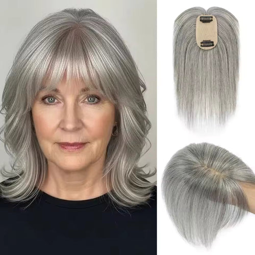 Silk Base 3D Human Hair Topper with 360° Bangs – Real Hair Volume Topper for Thinning Hair