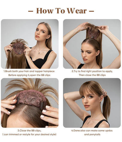 Natural-Look Hair Topper with Bangs – Medium-Length Clip-In Wig for Women (Straight, 120% Density)