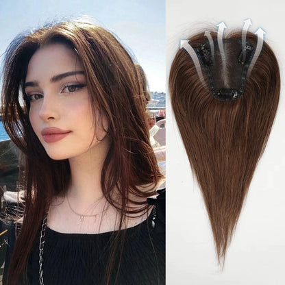 12” Human Hair Topper – Straight Lace Base Clip-In Hairpiece