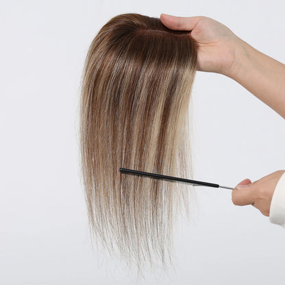12” Human Hair Topper – Straight Lace Base Clip-In Hairpiece