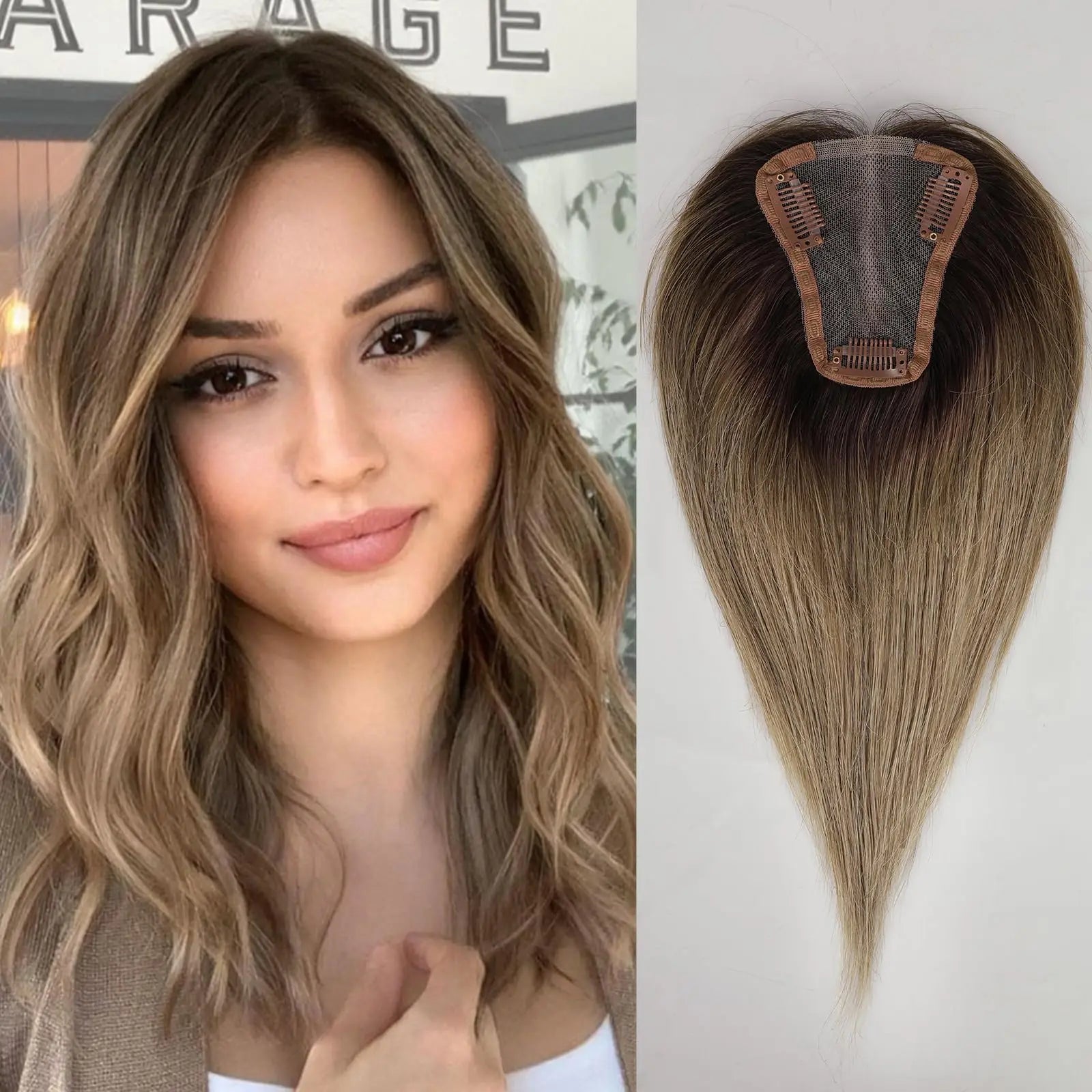 Ombre Ash Blonde Human Hair Topper | Silk Base Remy Hair Topper for Thinning Hair