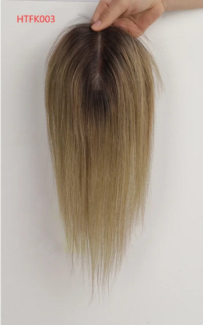 Ombre Ash Blonde Human Hair Topper | Silk Base Remy Hair Topper for Thinning Hair