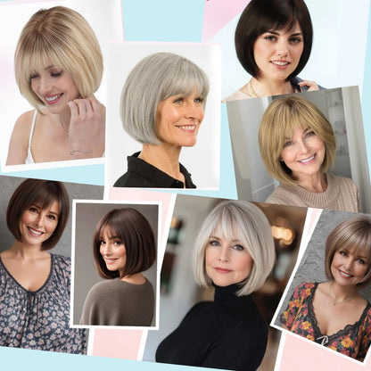 10” Human Hair Topper with Bangs – Silk Base Short Bob (6.5×6.5”)