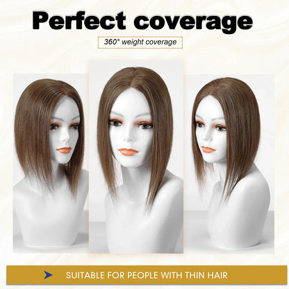 14” Human Hair Topper – Straight Mono Lace Base Clip-In Hairpiece for Women