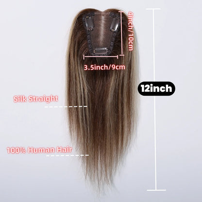 12” Human Hair Topper – Straight Lace Base Clip-In Hairpiece