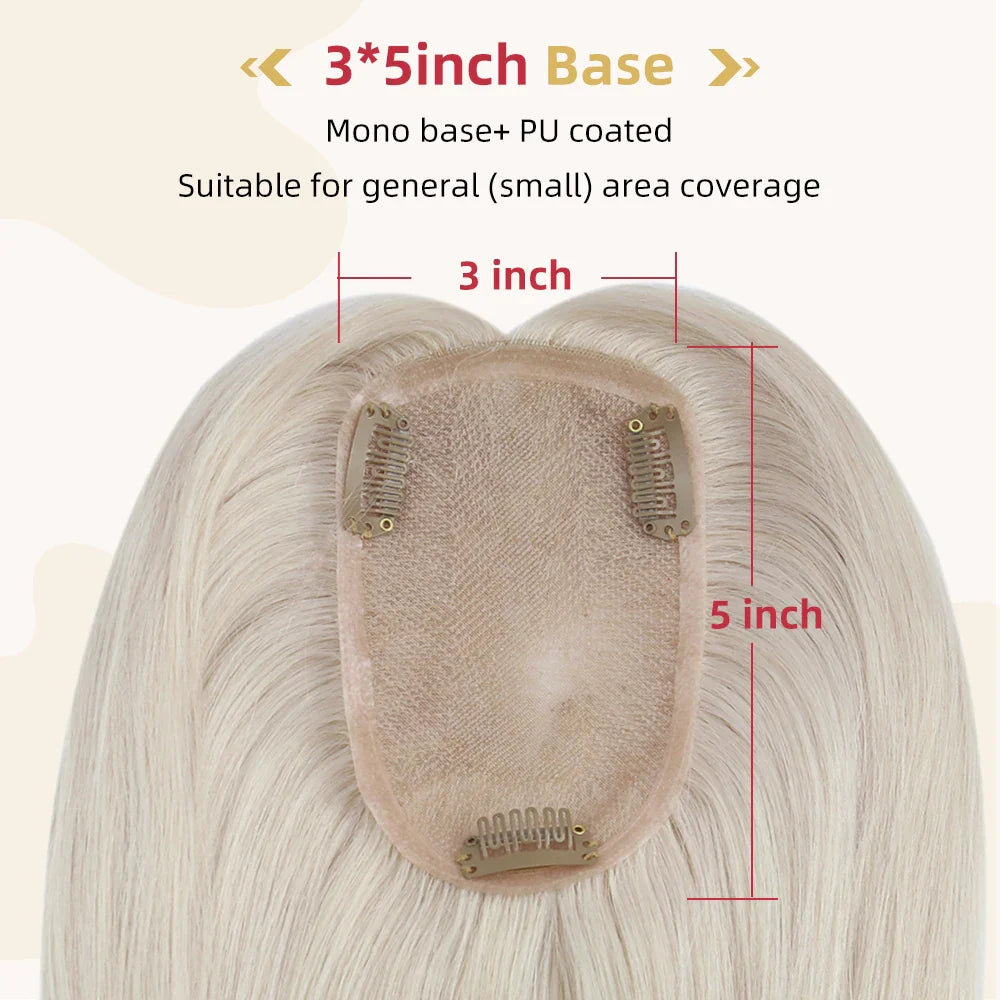 Straight Human Hair Topper – Remy Clip-In Hair Piece with Mono & PU Base