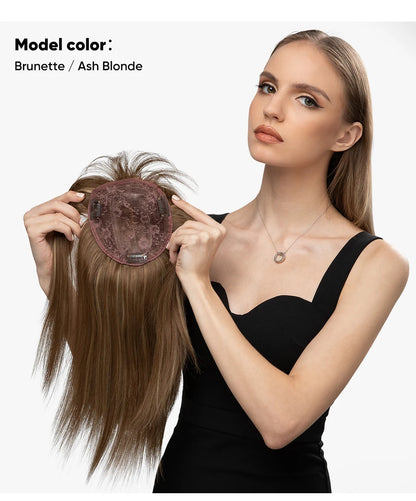 Natural-Look Hair Topper with Bangs – Medium-Length Clip-In Wig for Women (Straight, 120% Density)