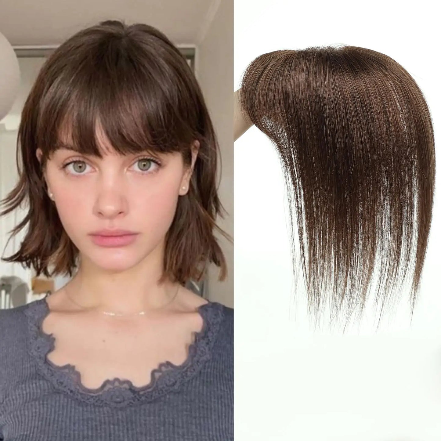 Ombre Blonde Human Hair Topper with Bangs | Remy Silk Base Clip-In Hair Topper for Volume & Hair Loss Coverage