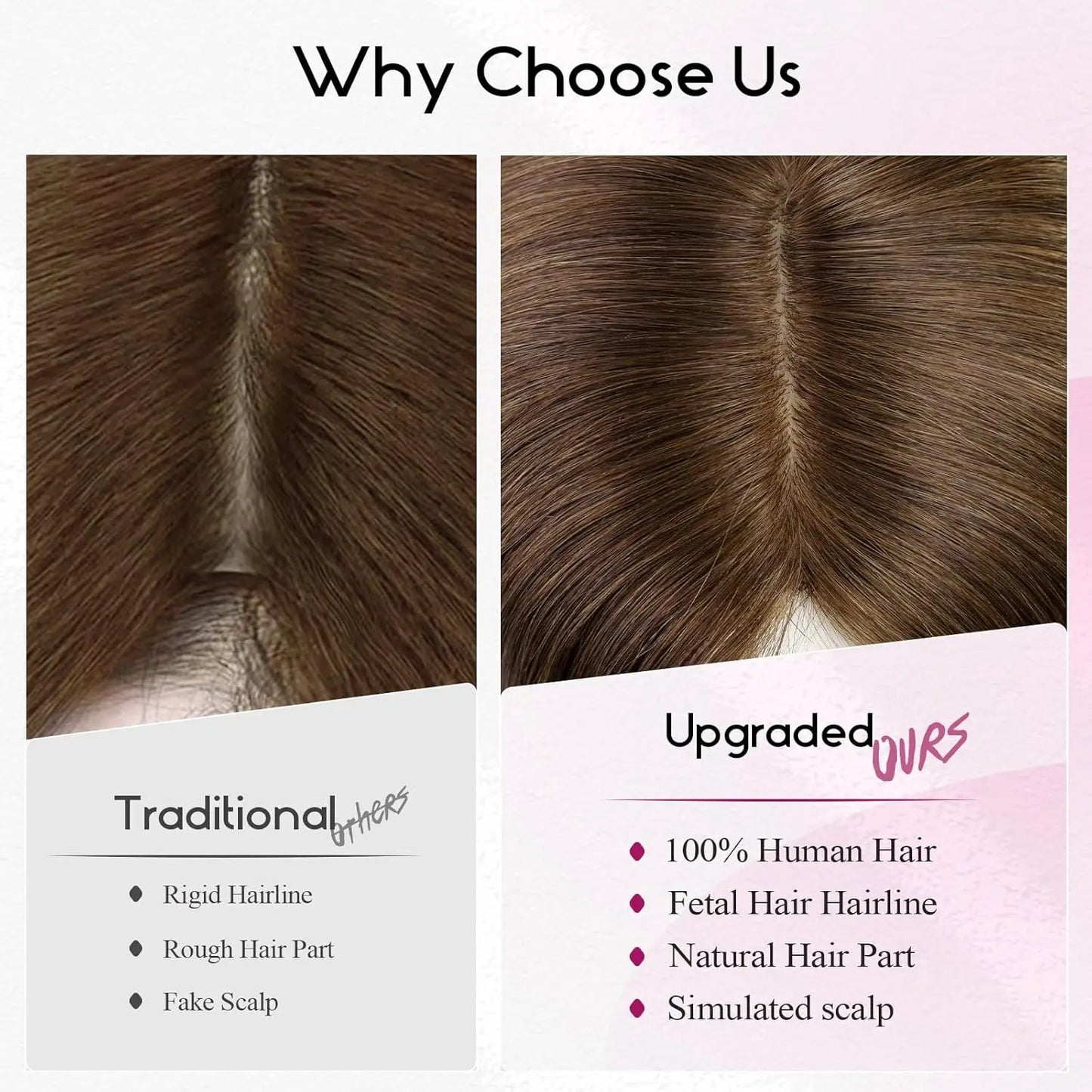 12” Human Hair Topper with Bangs – 360° Lace Base Clip-In for Women