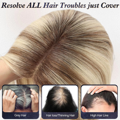 12” Human Hair Topper – Swiss Silk Base, No Bangs, 60g Clip-In