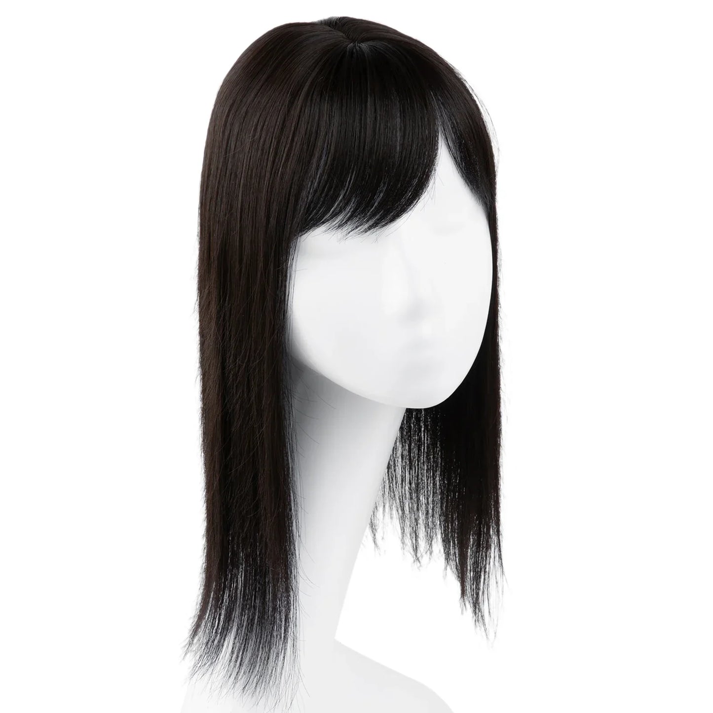 Natural-Look Hair Topper with Bangs – Medium-Length Clip-In Wig for Women (Straight, 120% Density)