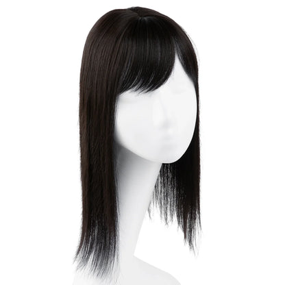 Natural-Look Hair Topper with Bangs – Medium-Length Clip-In Wig for Women (Straight, 120% Density)