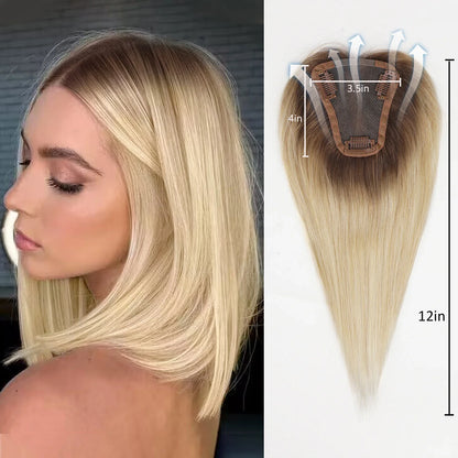 Ombre Ash Blonde Human Hair Topper | Silk Base Remy Hair Topper for Thinning Hair