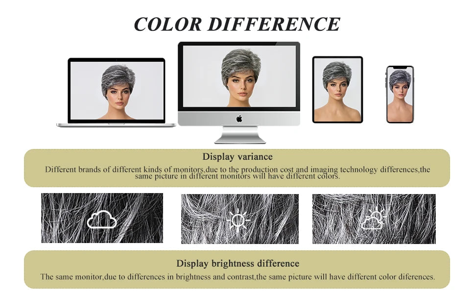 Short Pixie Cut Grey Human Hair Wig – 8” Layered Blend Wig with Bangs for Women