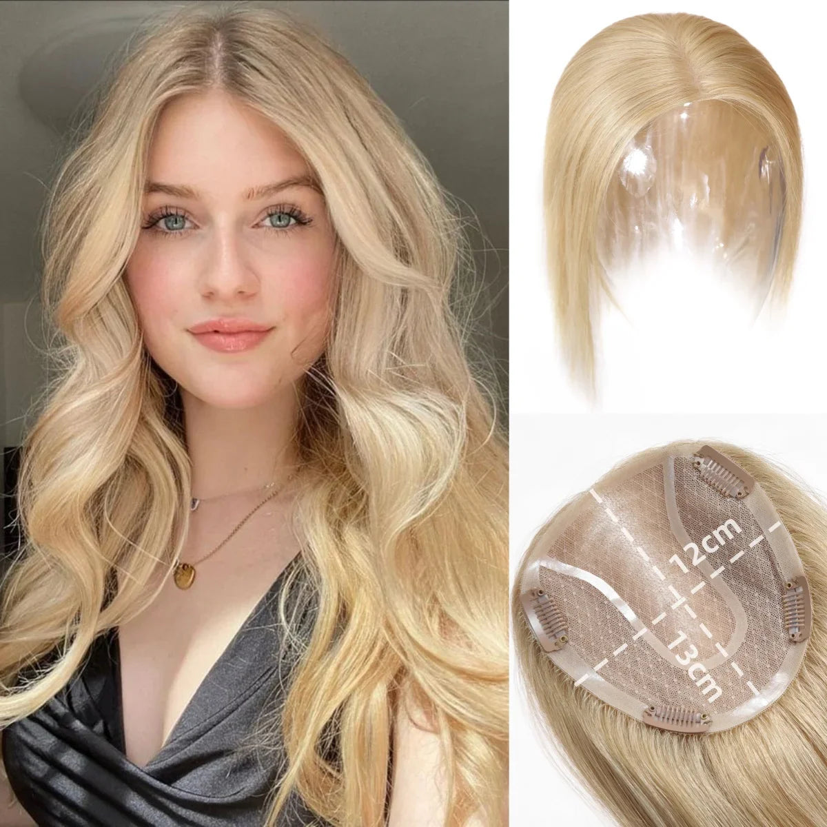 14” Human Hair Topper – Straight Mono Lace Base Clip-In Hairpiece for Women