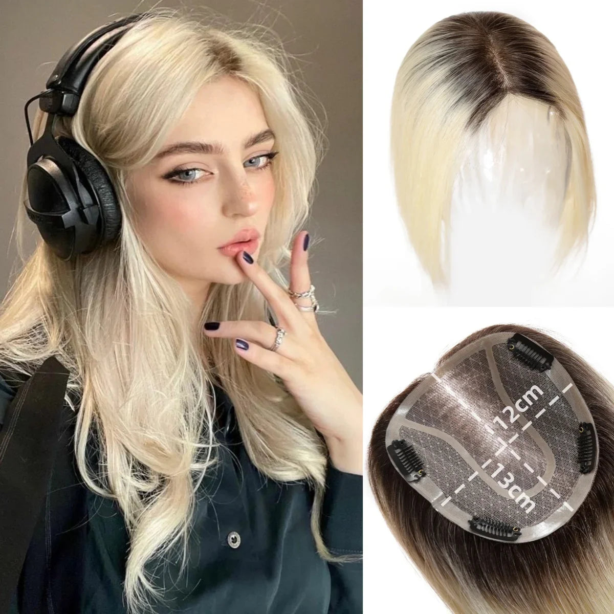 14” Human Hair Topper – Straight Mono Lace Base Clip-In Hairpiece for Women