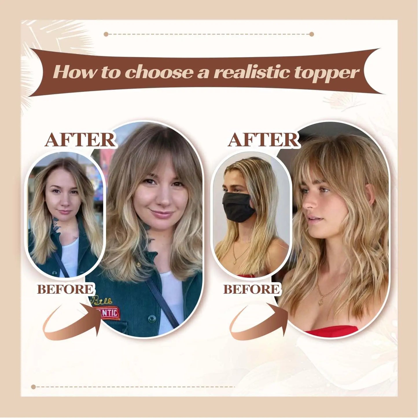 Ombre Blonde Human Hair Topper with Bangs | Remy Silk Base Clip-In Hair Topper for Volume & Hair Loss Coverage
