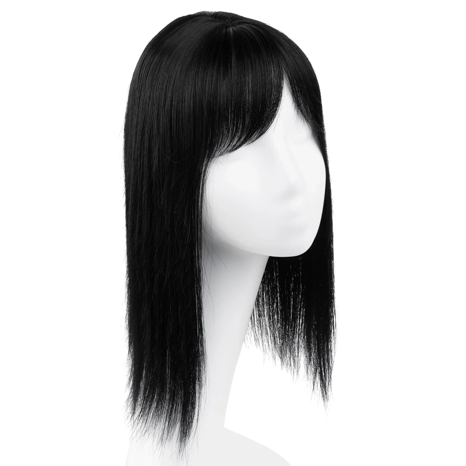 Natural-Look Hair Topper with Bangs – Medium-Length Clip-In Wig for Women (Straight, 120% Density)