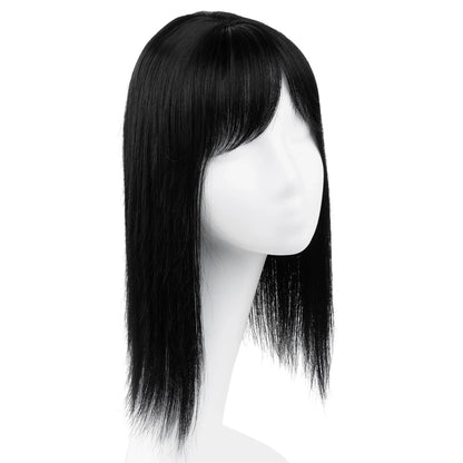 Natural-Look Hair Topper with Bangs – Medium-Length Clip-In Wig for Women (Straight, 120% Density)