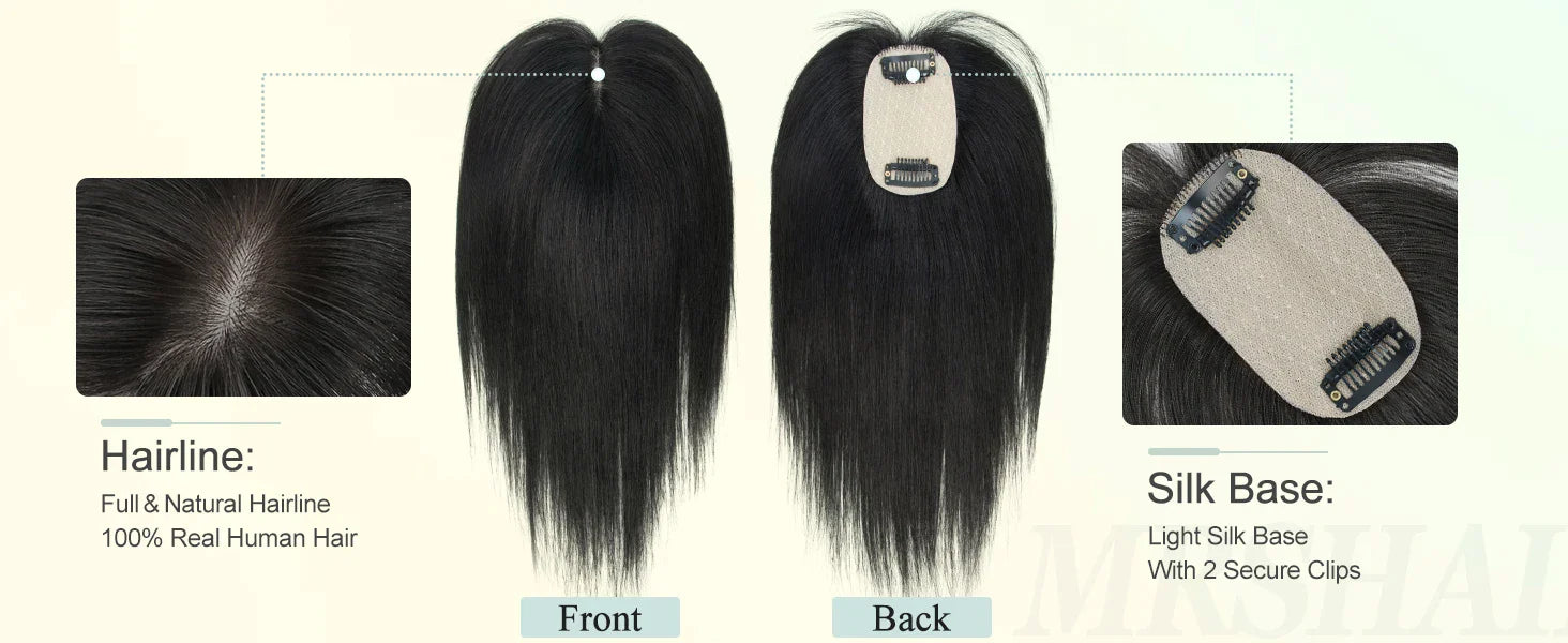 Silk Base 3D Human Hair Topper with 360° Bangs – Real Hair Volume Topper for Thinning Hair